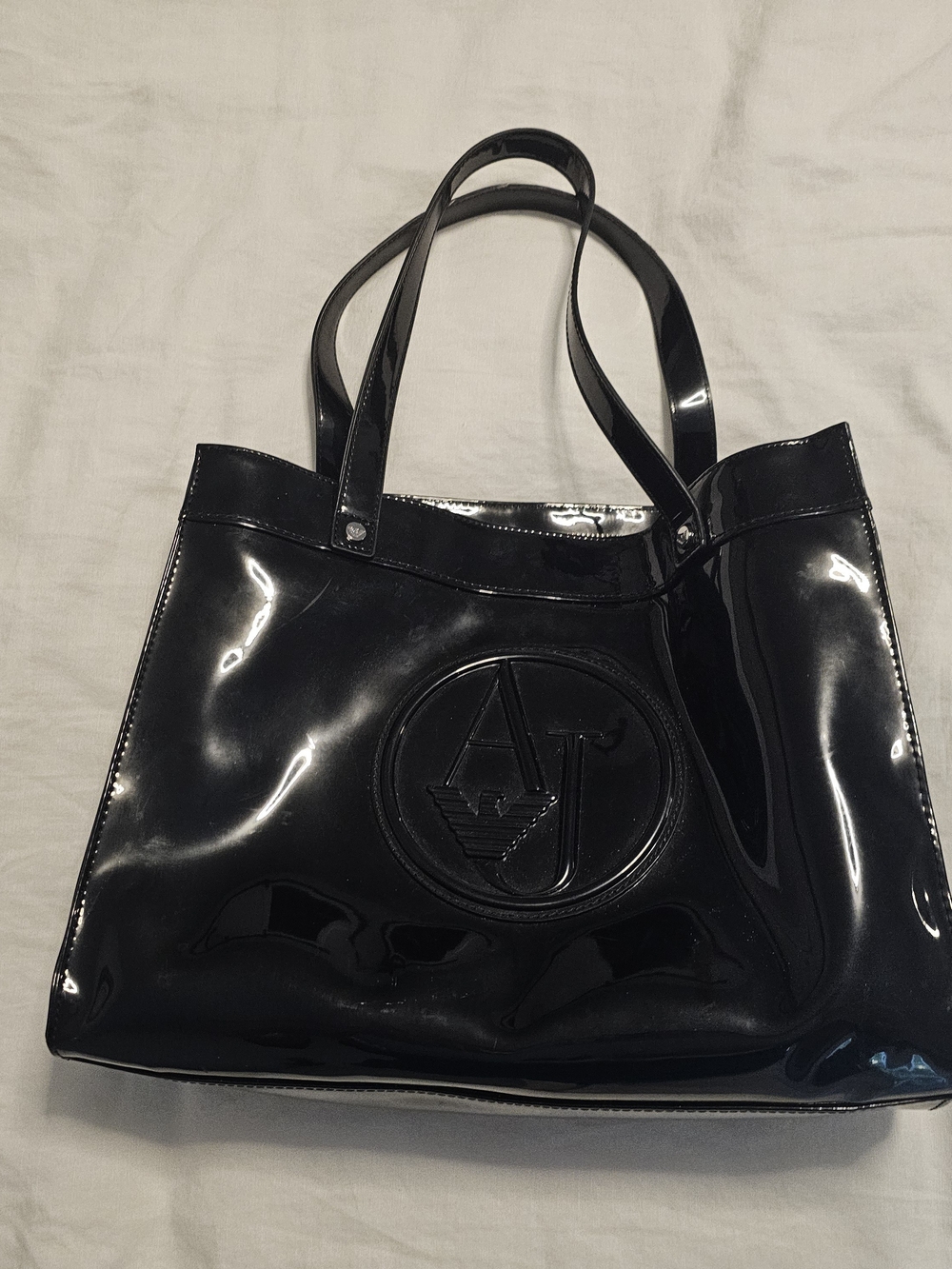 Armani Jeans Black Patent Tote Bag